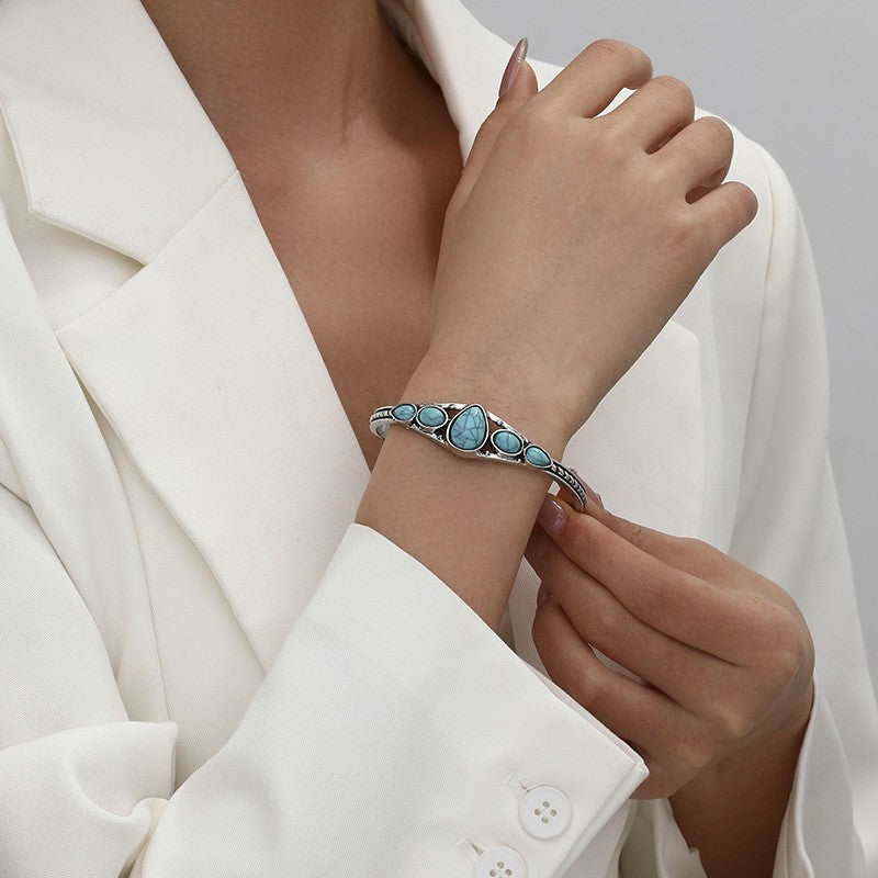 Turquoise Teardrop Open Bracelet | White Gold Maya Henry Jewelry