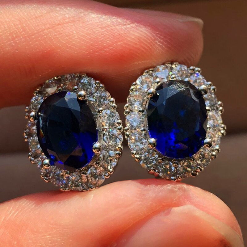 Oval White Sapphire Stud Earrings | White Gold Maya Henry Jewelry