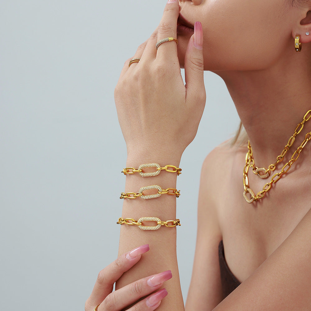 Paved Chunky Chain Link Jewelry Set | Gold Maya Henry Jewelry