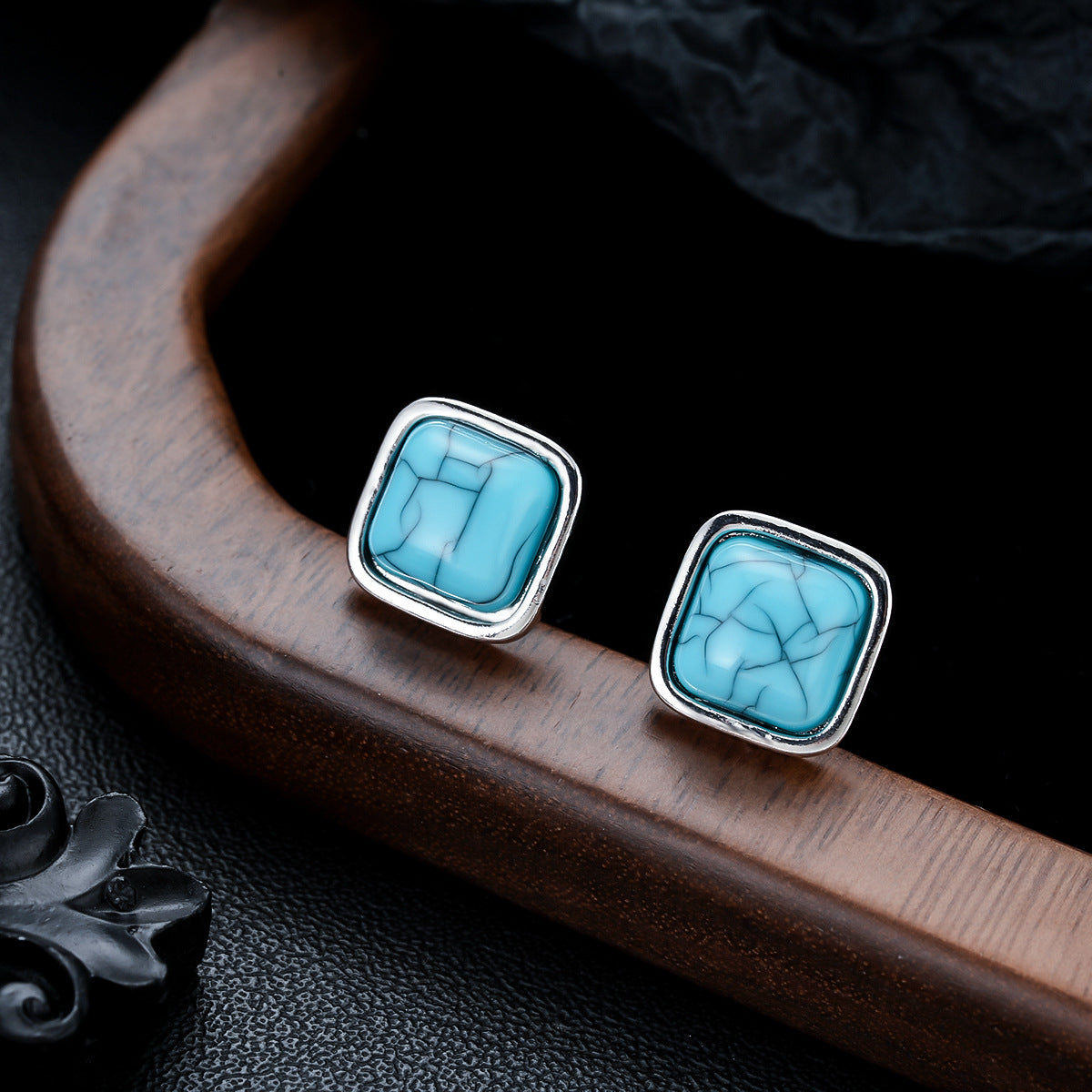 Turquoise Square Studs | White Gold Maya Henry Jewelry