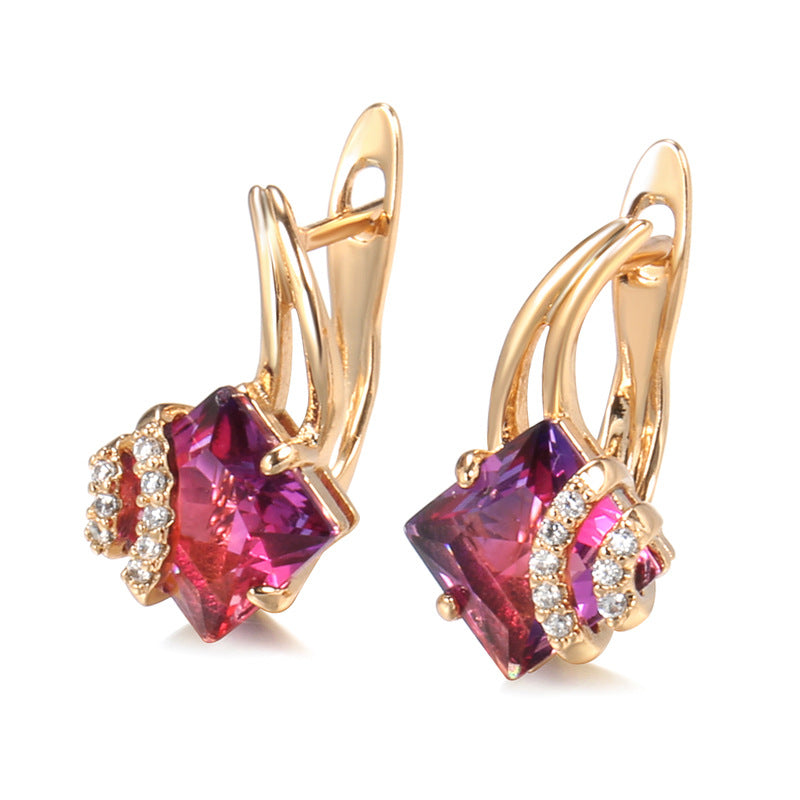 Crimson Square Crystal Earrings | Rosegold Maya Henry Jewelry
