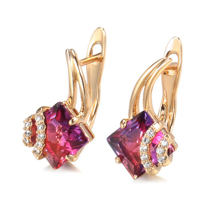 Crimson Square Crystal Earrings | Rosegold Maya Henry Jewelry