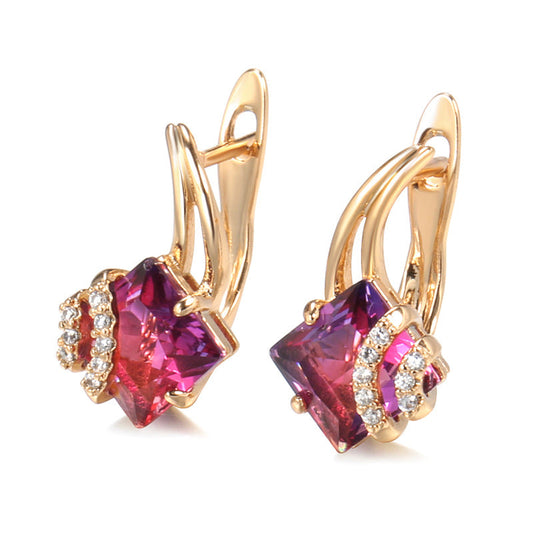 Crimson Square Crystal Earrings | Rosegold Maya Henry Jewelry