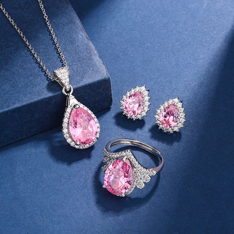 Aria Teardrop Pink Set | White Gold Maya Henry Jewelry