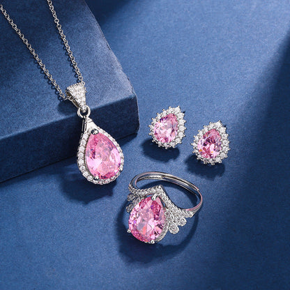 Aria Teardrop Pink Set | White Gold Maya Henry Jewelry