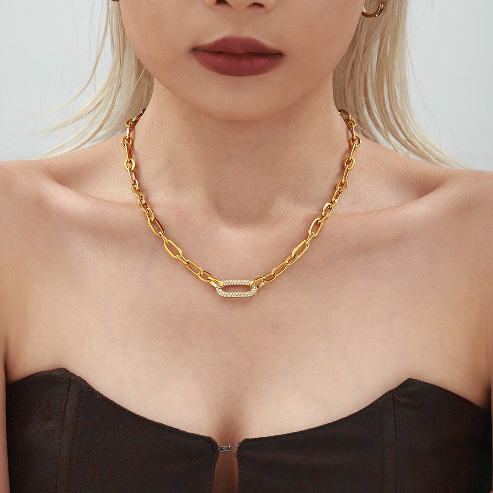 Paved Chunky Chain Link Jewelry Set | Gold Maya Henry Jewelry