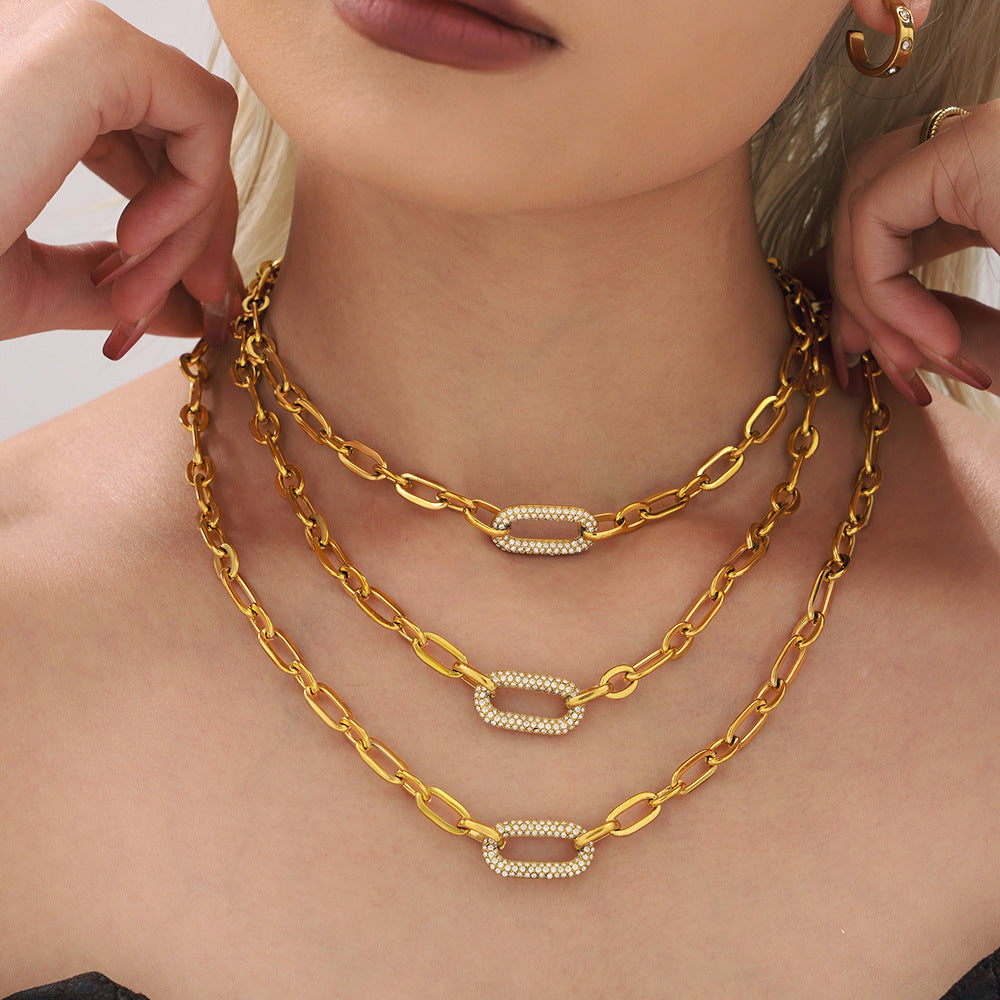 Paved Chunky Chain Link Jewelry Set | Gold Maya Henry Jewelry