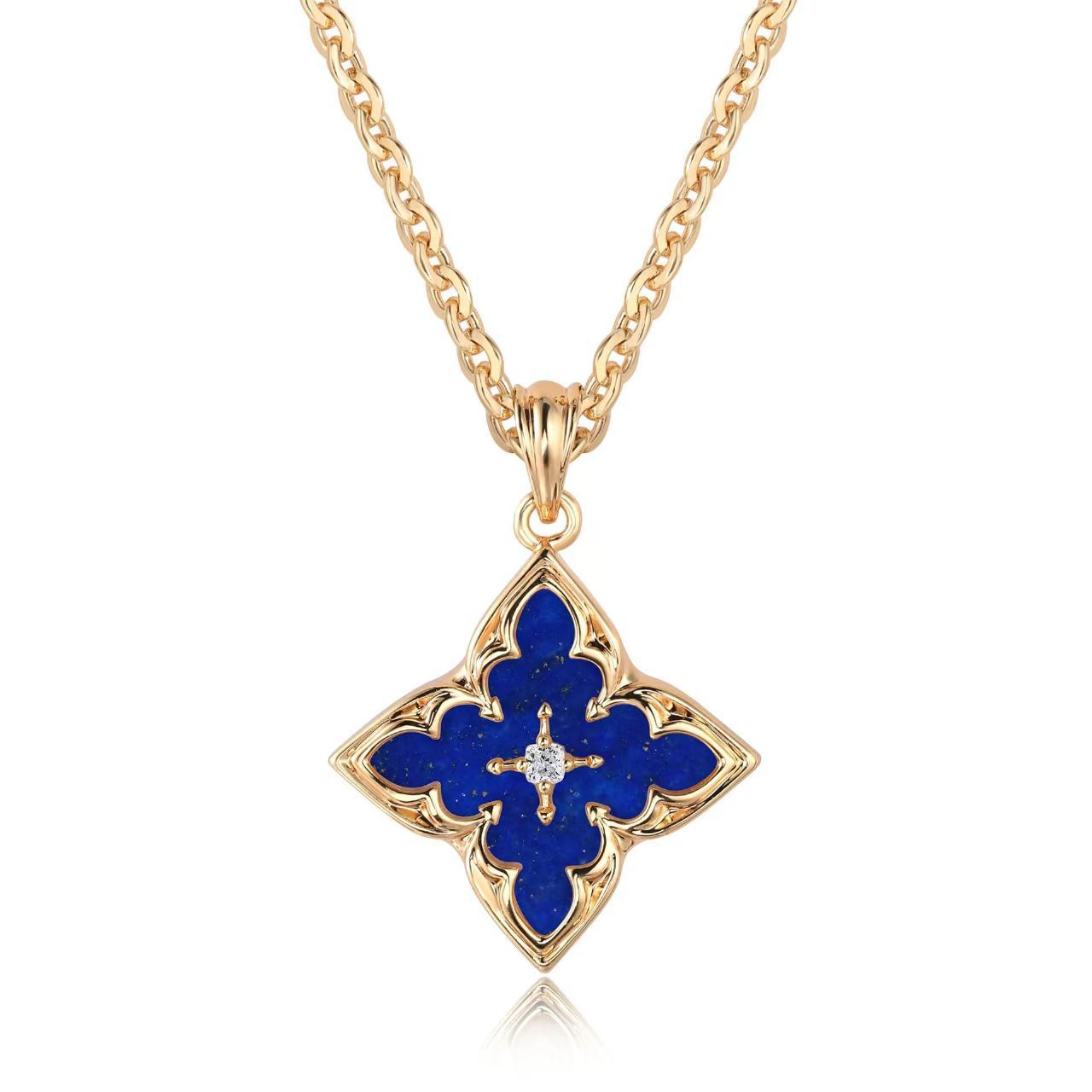 Blue Clover Pendant Necklace | Gold Maya Henry Jewelry