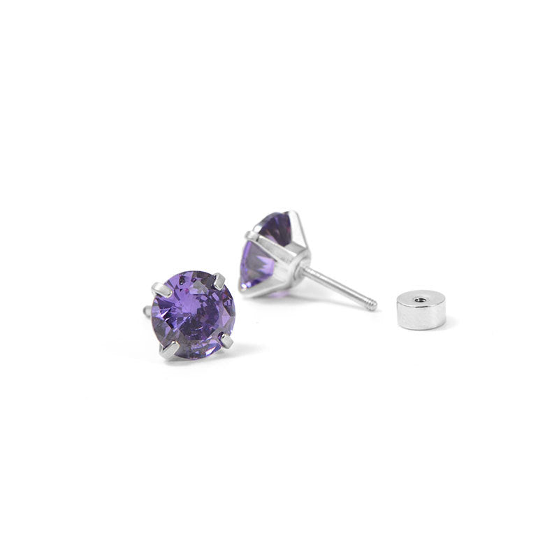 Amethyst Round Studs | White Gold Maya Henry Jewelry
