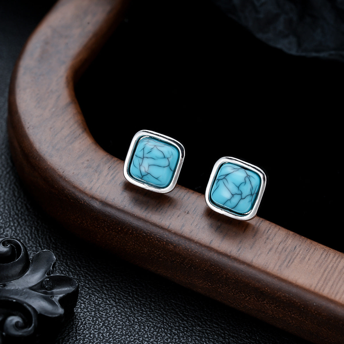 Turquoise Square Studs | White Gold Maya Henry Jewelry