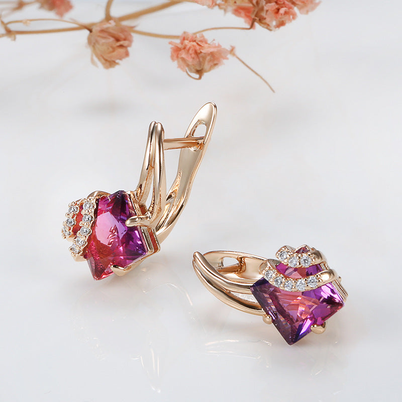 Crimson Square Crystal Earrings | Rosegold Maya Henry Jewelry