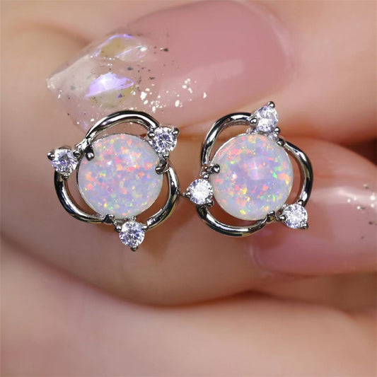 Opal Trio Stud Earrings | White Gold Maya Henry Jewelry