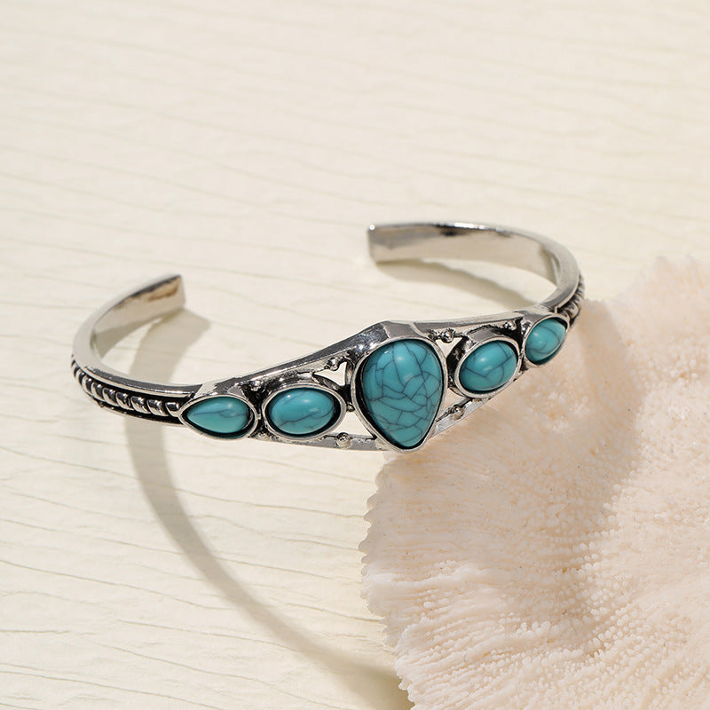 Turquoise Teardrop Open Bracelet | White Gold Maya Henry Jewelry