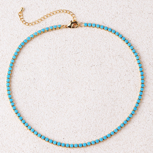Turquoise Round Tennis Necklace | Gold Maya Henry Jewelry