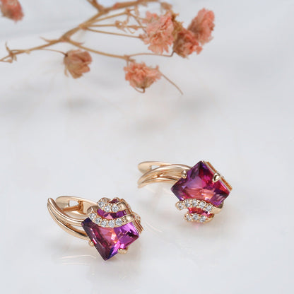 Crimson Square Crystal Earrings | Rosegold Maya Henry Jewelry