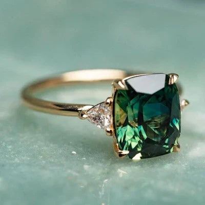 Vintage-Inspired Green Gemstone Gold Ring Maya Henry Jewelry
