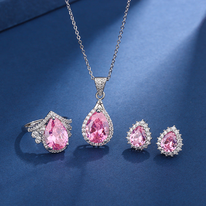 Aria Teardrop Pink Set | White Gold Maya Henry Jewelry