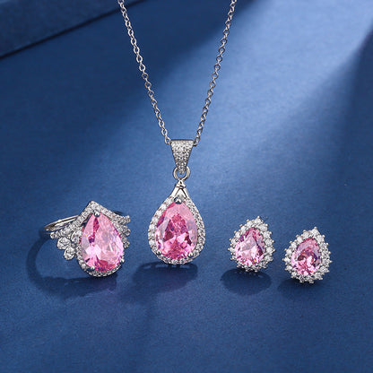 Aria Teardrop Pink Set | White Gold Maya Henry Jewelry