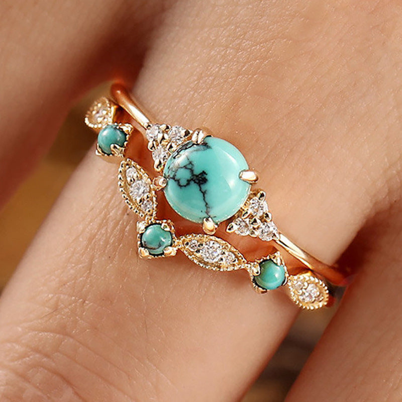 Aureva Turquoise Crown Ring Set | Gold Maya Henry Jewelry