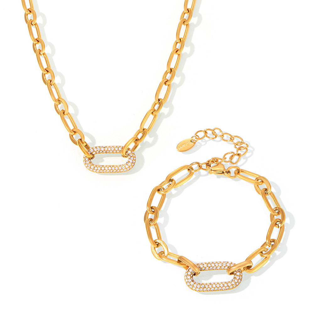 Paved Chunky Chain Link Jewelry Set | Gold Maya Henry Jewelry