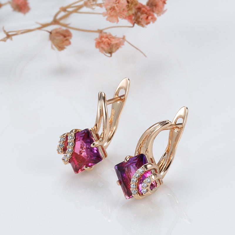 Crimson Square Crystal Earrings | Rosegold Maya Henry Jewelry