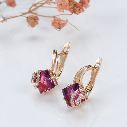 Crimson Square Crystal Earrings | Rosegold Maya Henry Jewelry