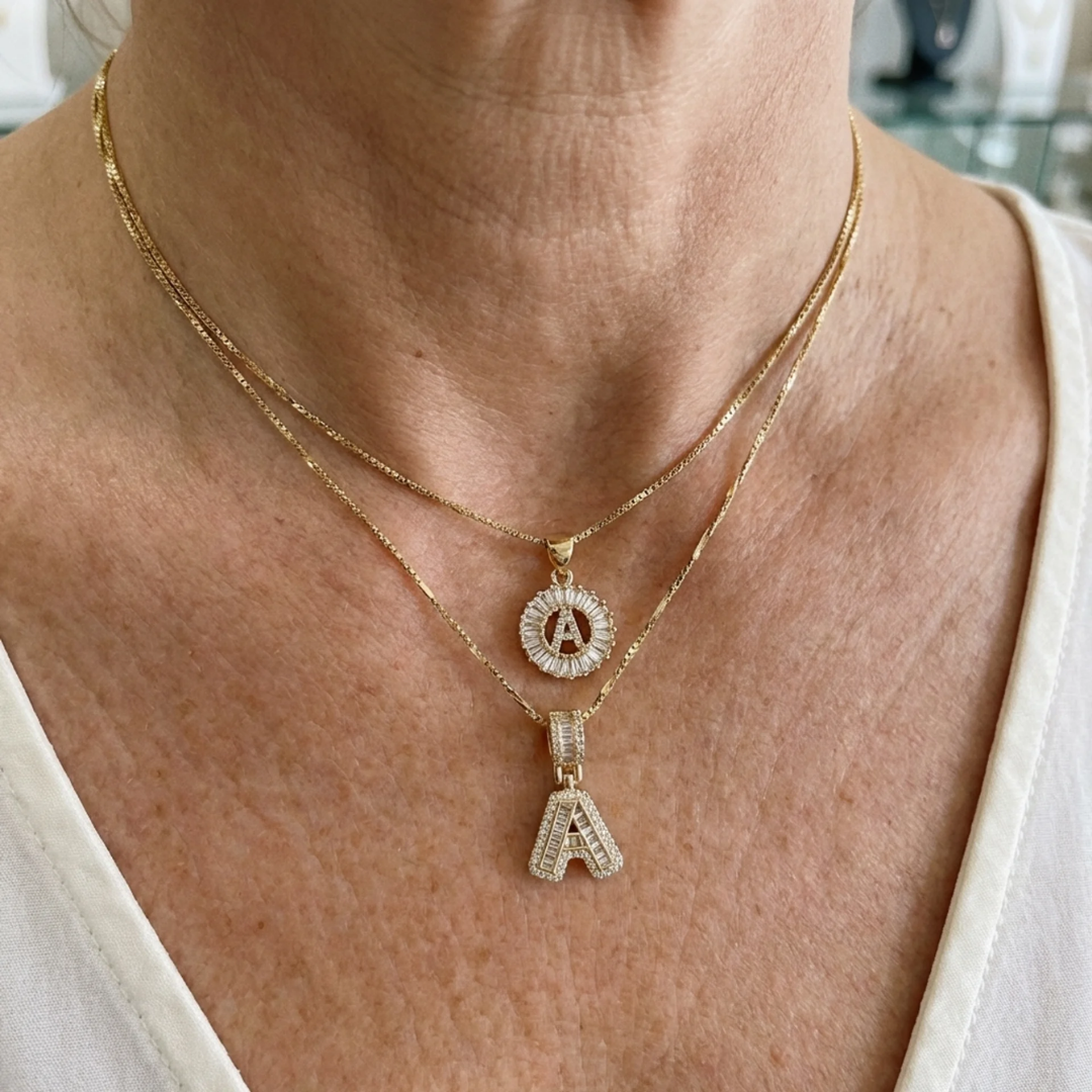 Pave letter initial necklace set | Gold Maya Henry Jewelry