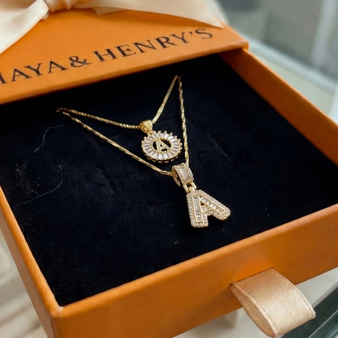 Pave letter initial necklace set | Gold Maya Henry Jewelry