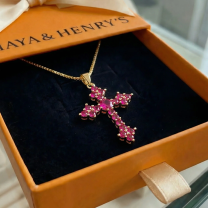 Pink Cluster Cross Necklace | Gold Maya Henry Jewelry