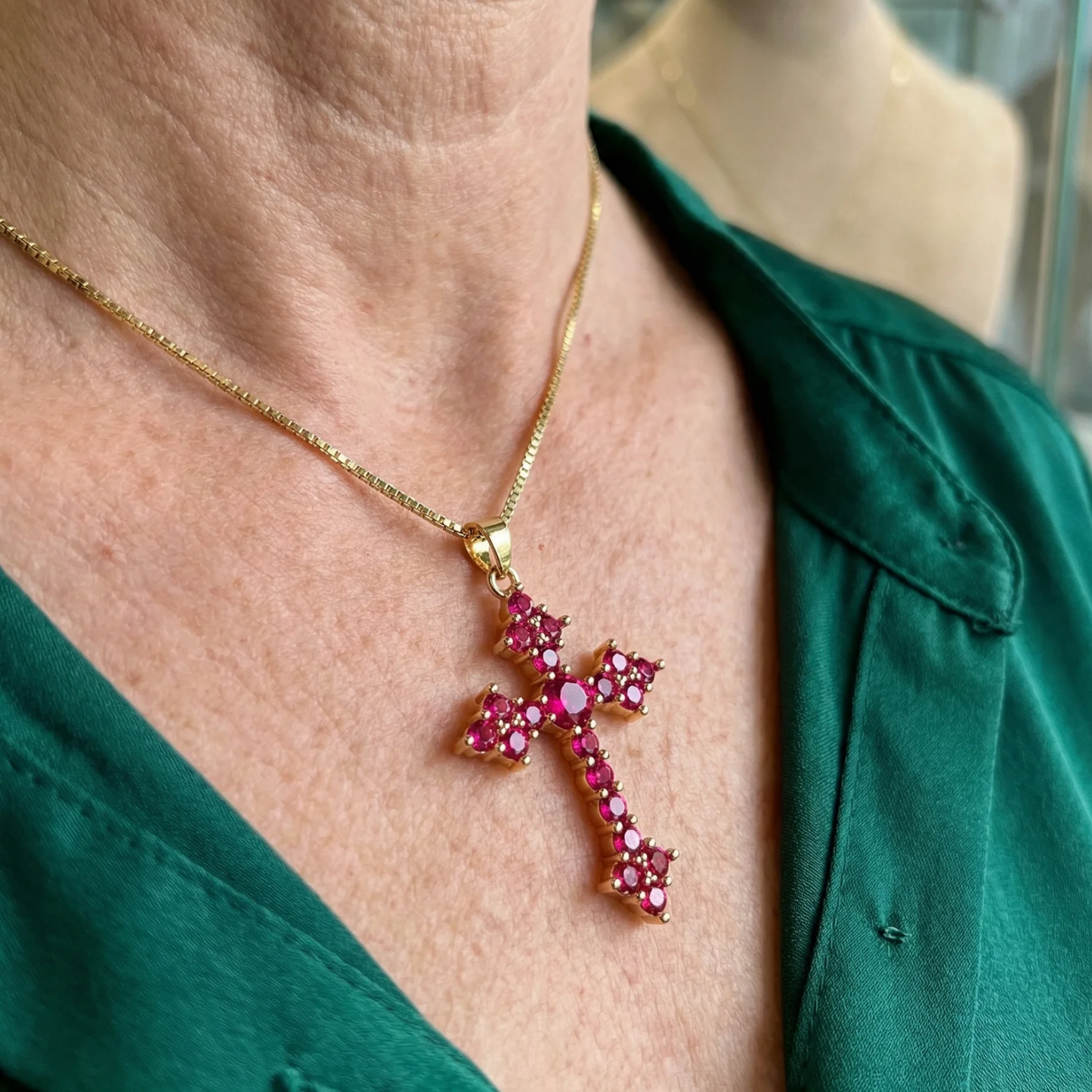 Pink Cluster Cross Necklace | Gold Maya Henry Jewelry
