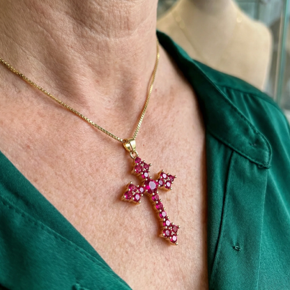 Pink Cluster Cross Necklace | Gold Maya Henry Jewelry