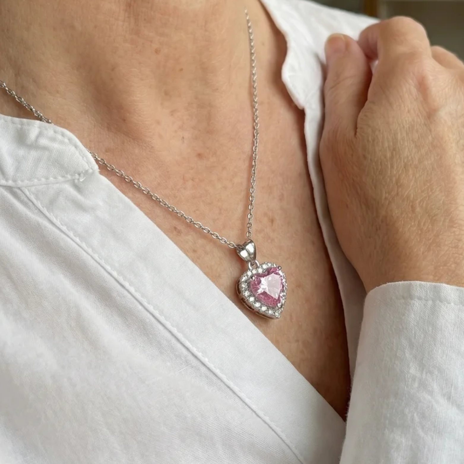 Pink Heart Radiance Necklace | White Gold Maya Henry Jewelry