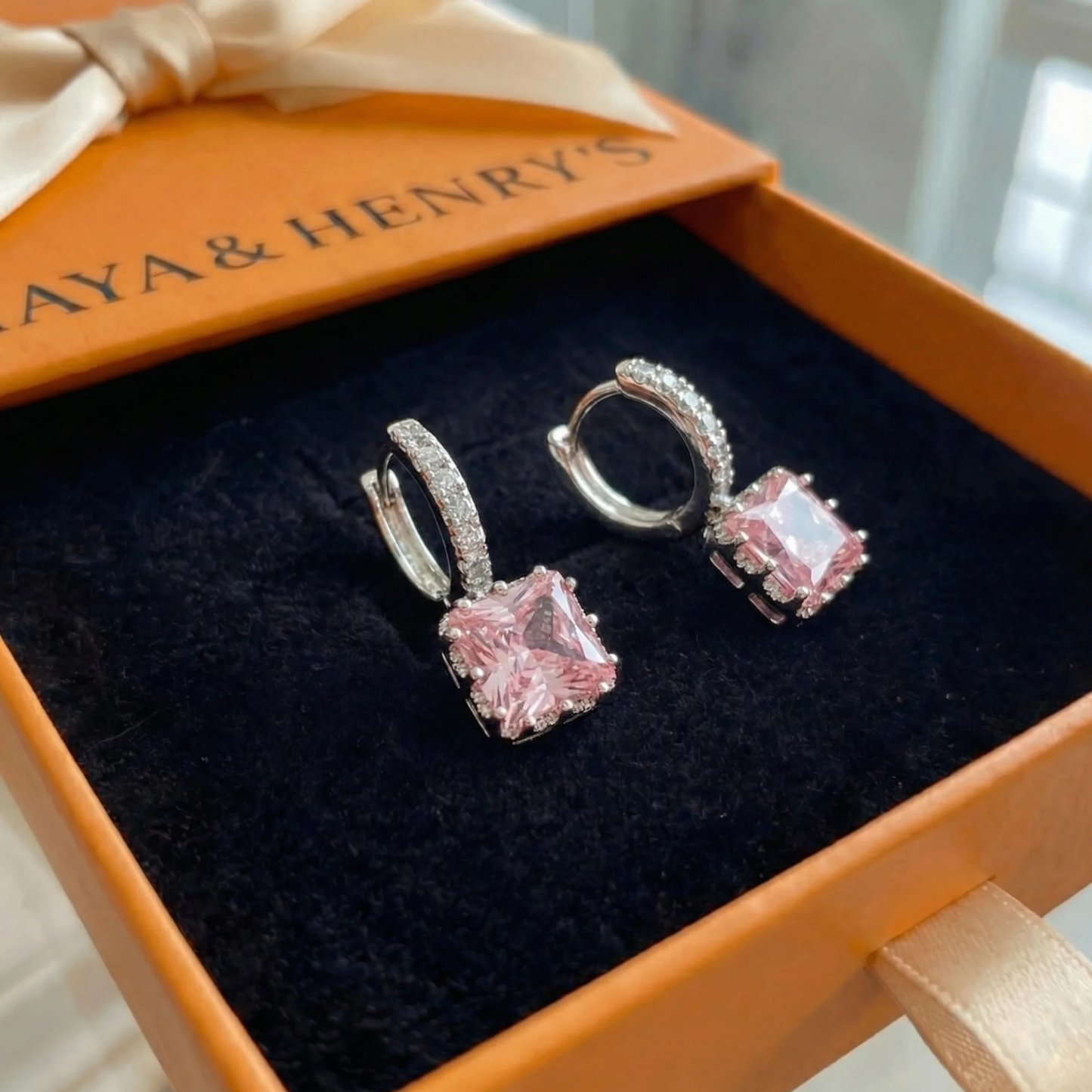 Pink Radiance Huggie Earrings | White Gold Maya Henry Jewelry