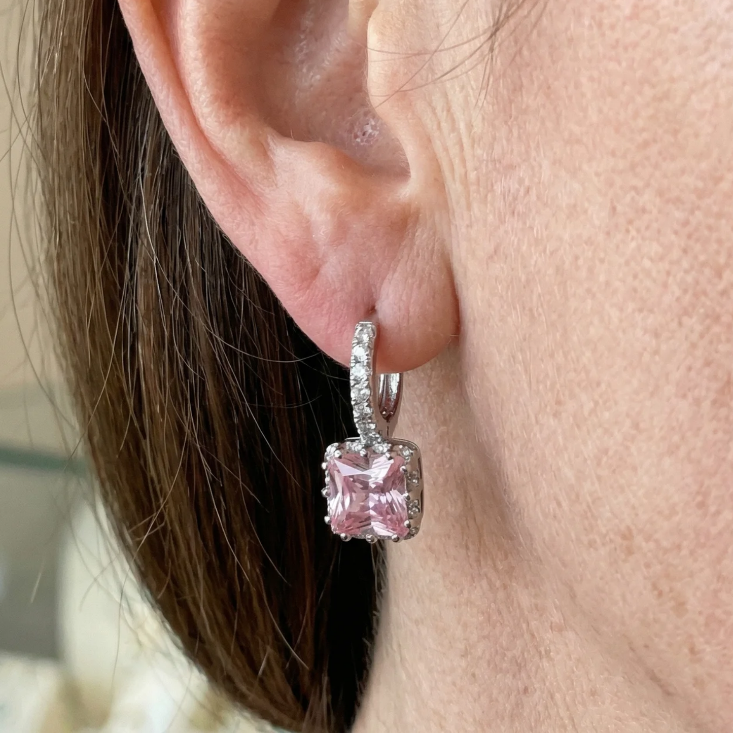 Pink Radiance Huggie Earrings | White Gold Maya Henry Jewelry
