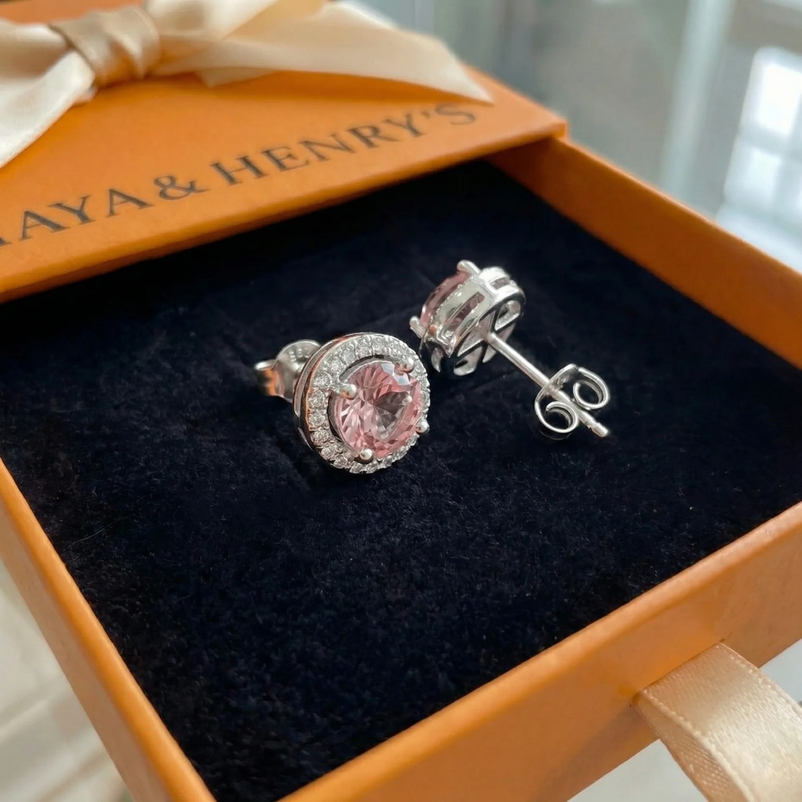 Pink Round Pave Studs | White Gold Maya Henry Jewelry