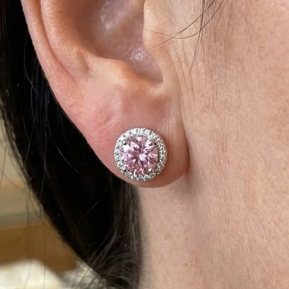 Pink Round Pave Studs | White Gold Maya Henry Jewelry
