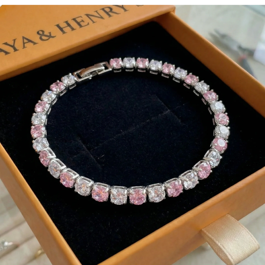 Pink Sapphire Duo Tennis Bracelet | White Gold Maya Henry Jewelry
