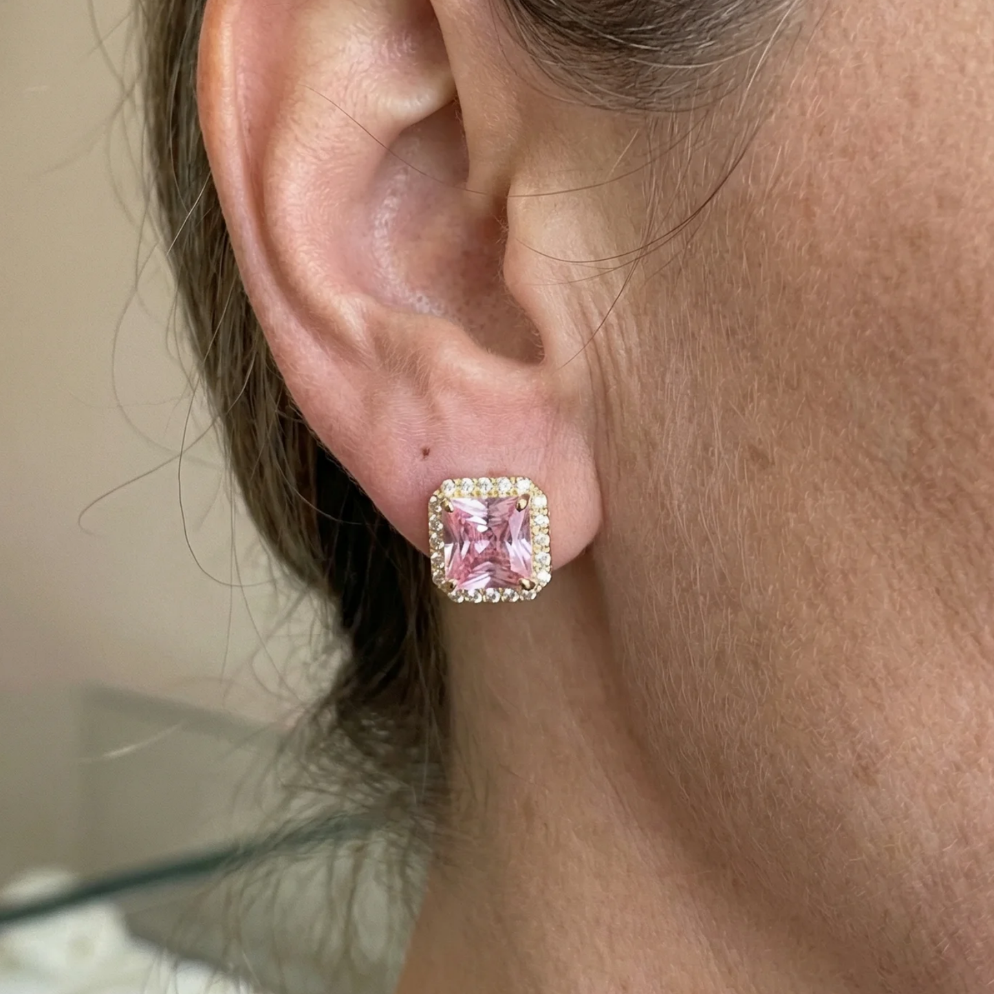 Pink Sapphire Pave Studs | Gold Maya Henry Jewelry