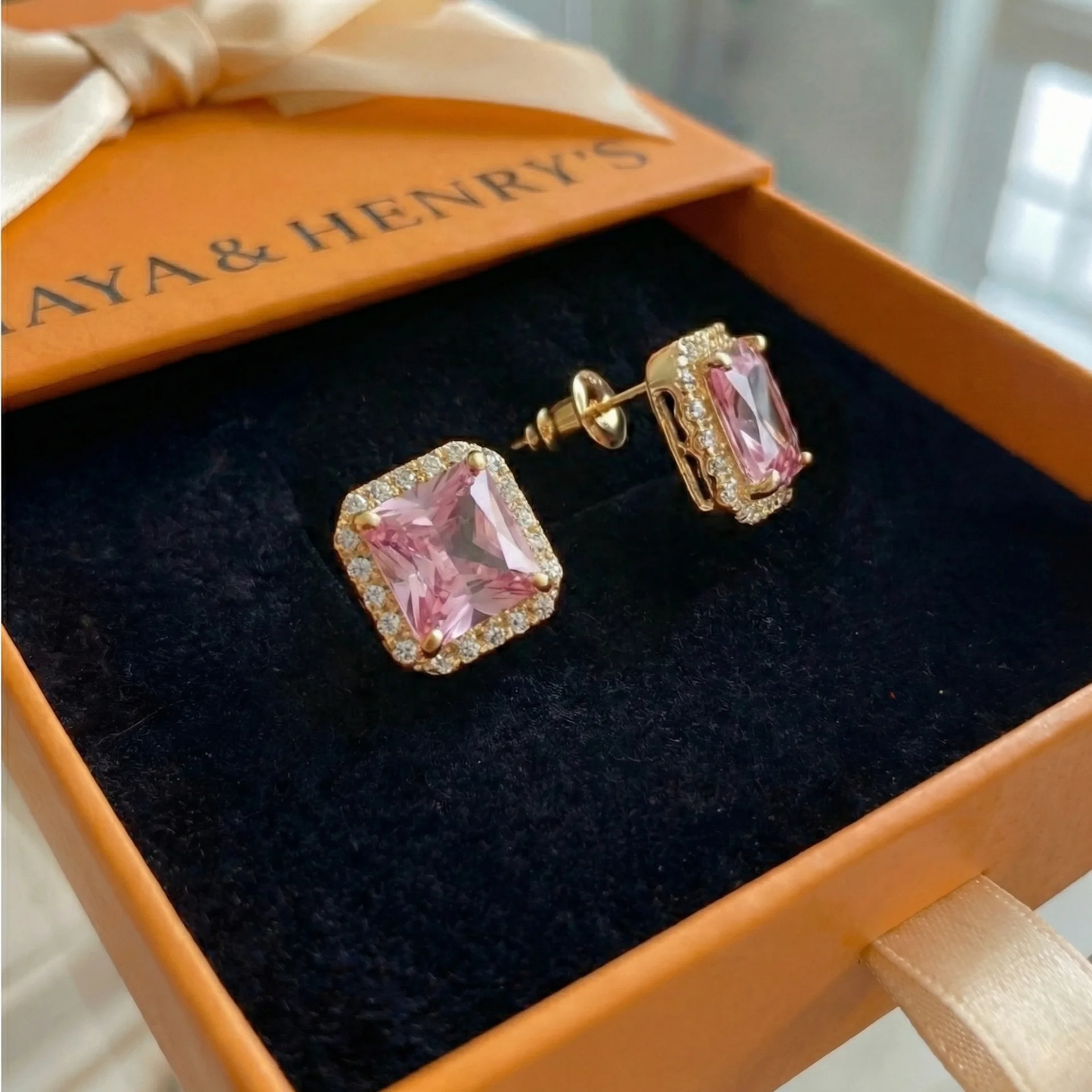 Pink Sapphire Pave Studs | Gold Maya Henry Jewelry
