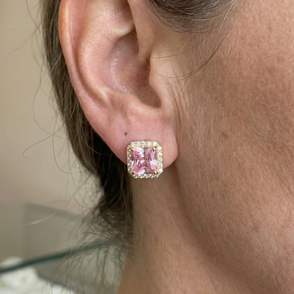 Pink Sapphire Pave Studs | Gold Maya Henry Jewelry