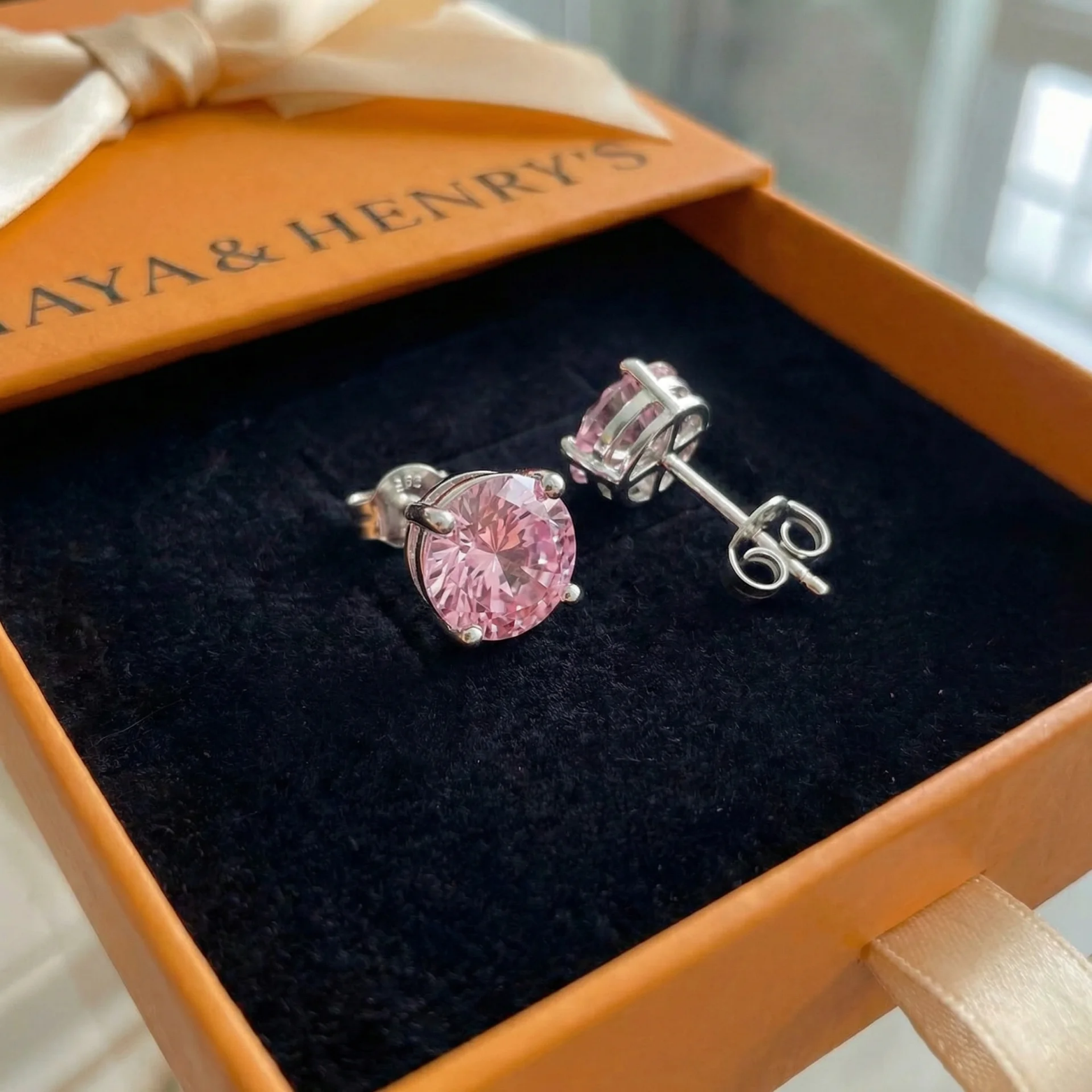 Pink Sapphire Round Studs | White Gold Maya Henry Jewelry