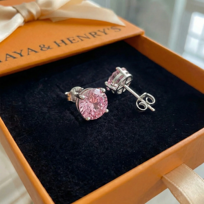 Pink Sapphire Round Studs | White Gold Maya Henry Jewelry