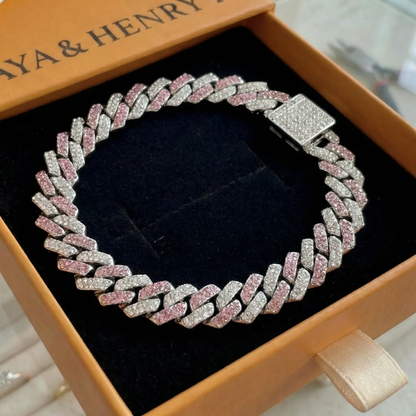 Pink Shimmer Cuban Bracelet | White Gold Maya Henry Jewelry