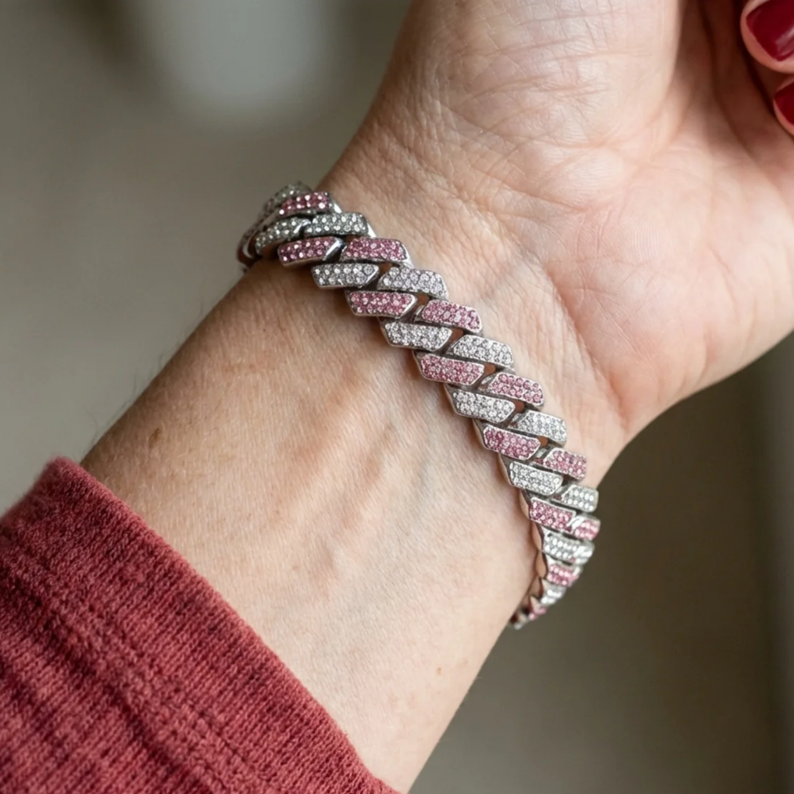 Pink Shimmer Cuban Bracelet | White Gold Maya Henry Jewelry