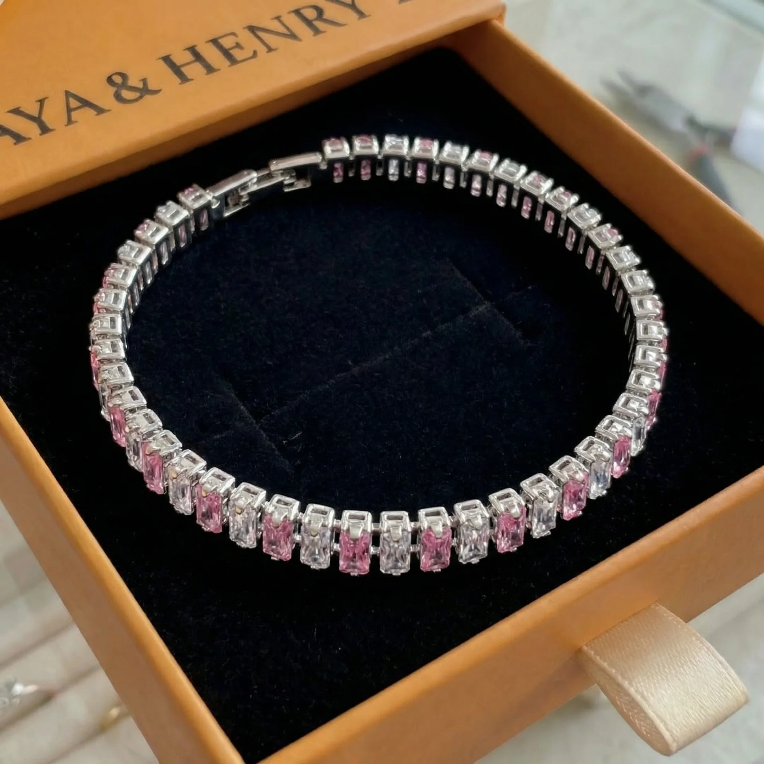 Pink Stripe Tennis Bracelet | White Gold Maya Henry Jewelry