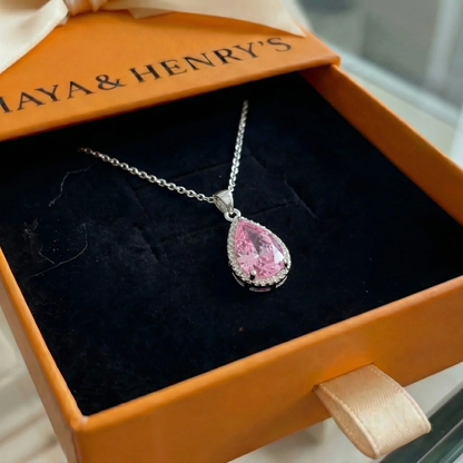 Pink Teardrop Necklace | White Gold Maya Henry Jewelry