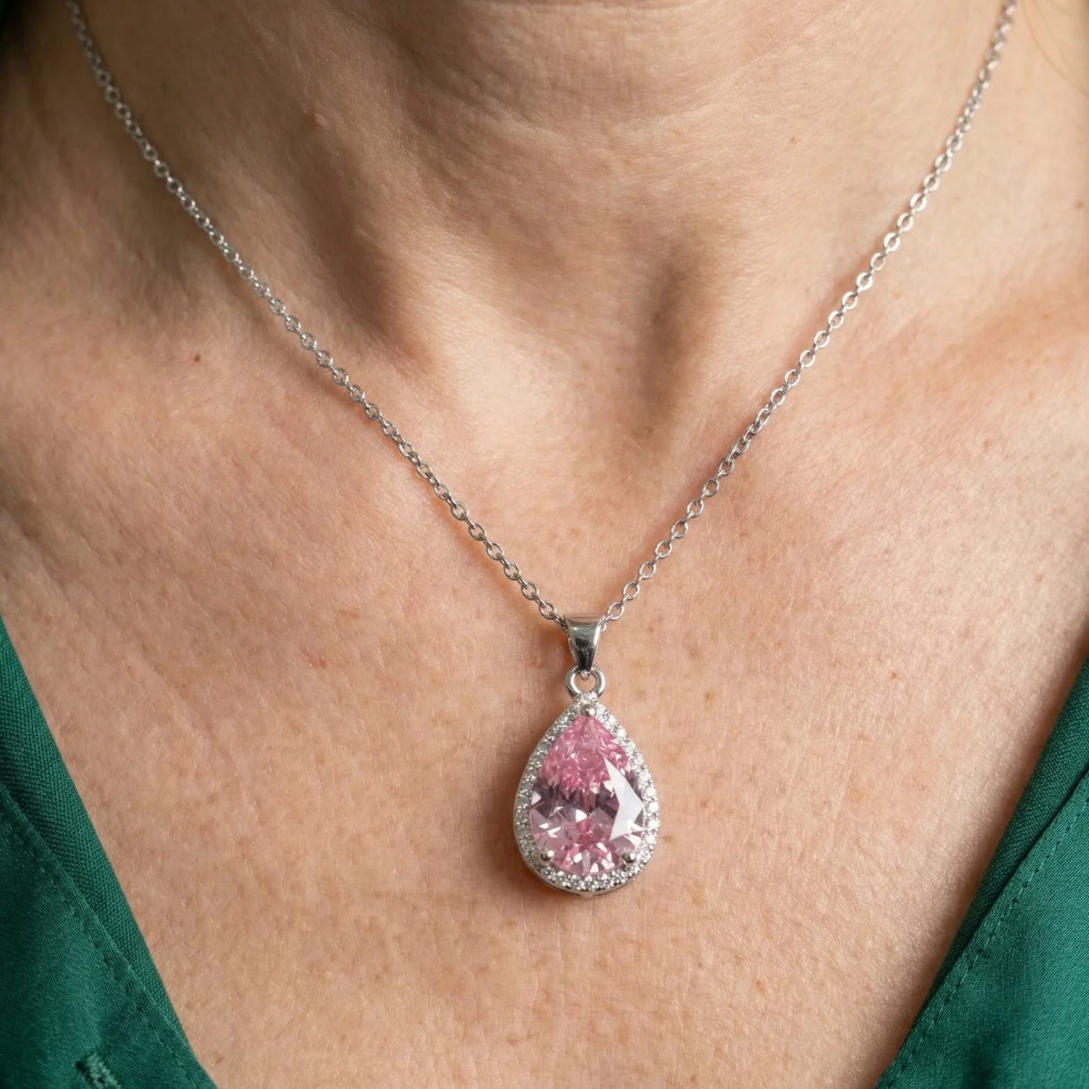 Pink Teardrop Necklace | White Gold Maya Henry Jewelry