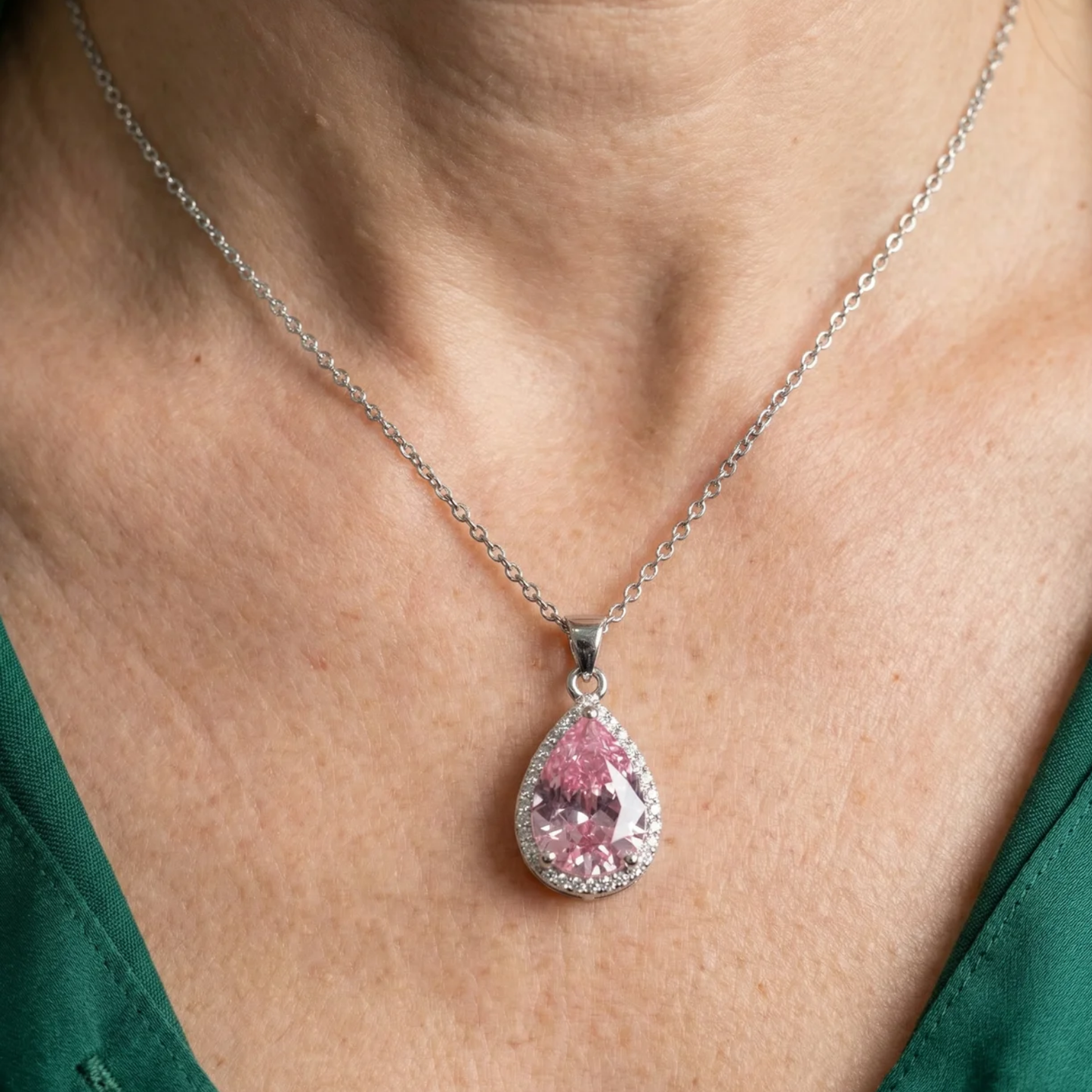 Pink Teardrop Necklace | White Gold Maya Henry Jewelry