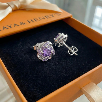 Purple Crystal Knot Earrings | White Gold Maya Henry Jewelry