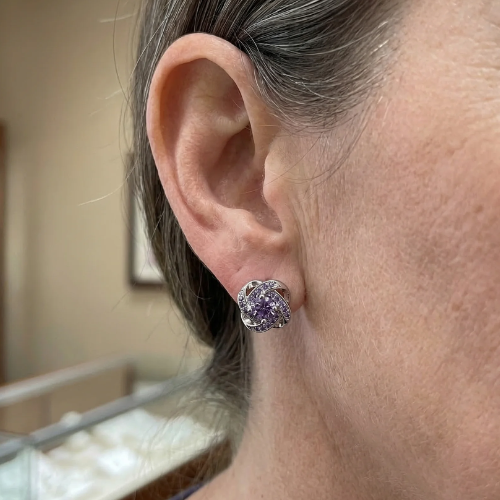 Purple Crystal Knot Earrings | White Gold Maya Henry Jewelry